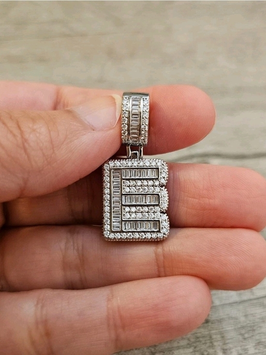 Jewelry - Sterling Silver 'E' Initial Pendant with Clear CZ Accents